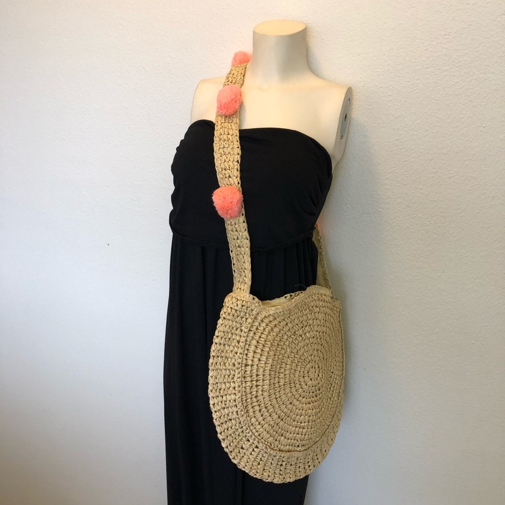 Shiraleah Raffia Straw W/Pom Pom Crossbody Bag - Picture 4 of 9